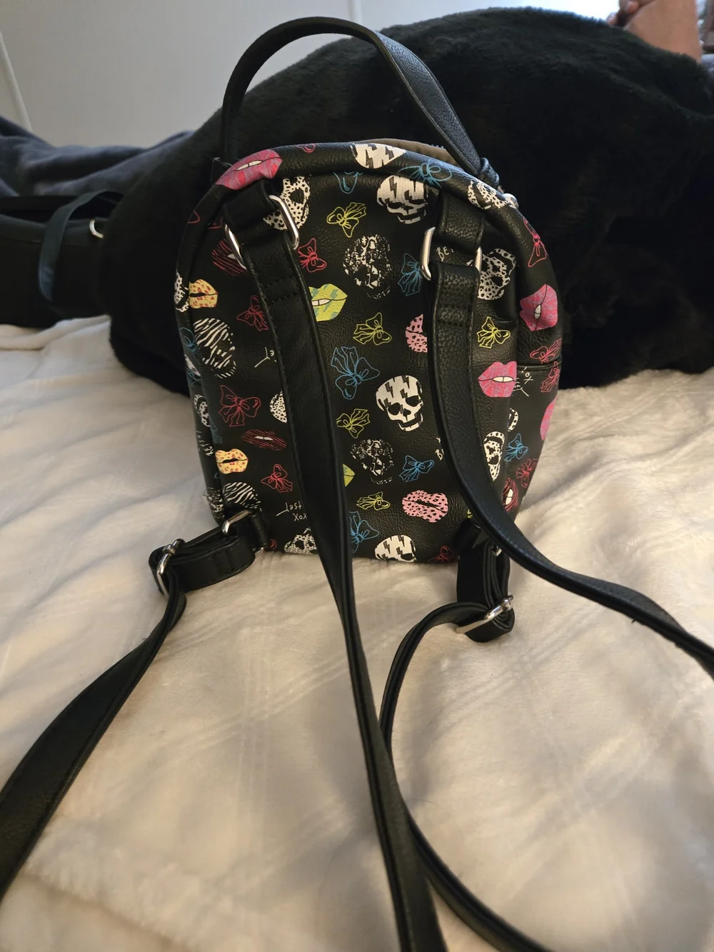 Betsey Johnson Black Mini Backpack with Colorful Pop Print